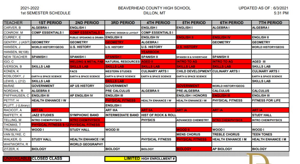 21-22 1st semester schedule